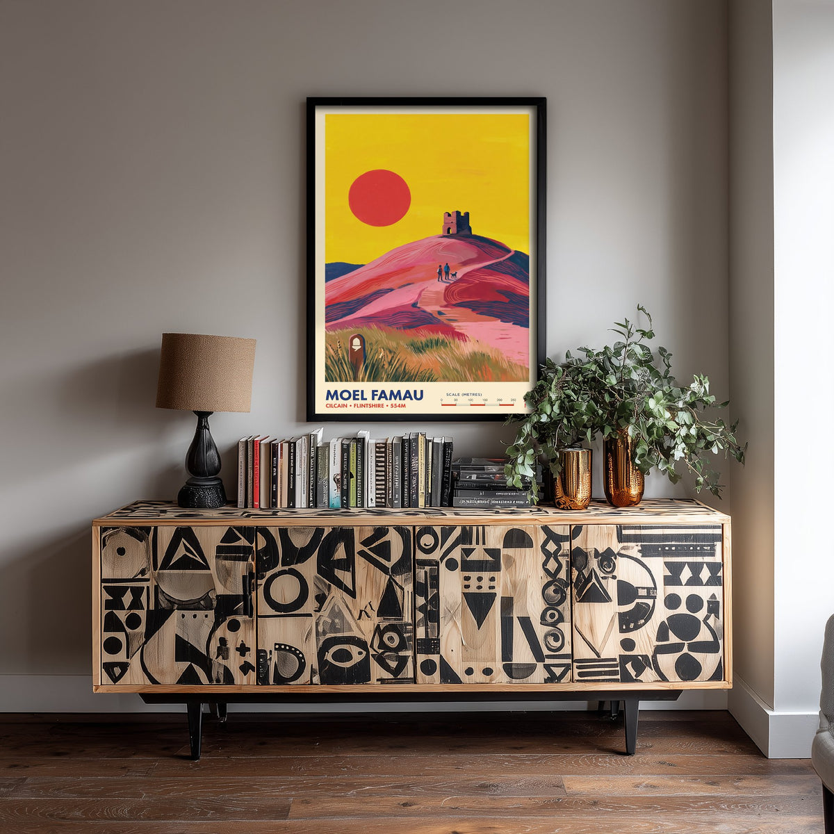 Moel Famau Travel Poster - Jubilee Tower Art Print - Clwydian Range Illustration - Cilcain Flintshire Walkers Sunset 2/3