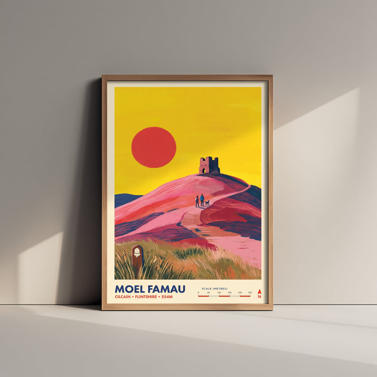 Moel Famau Travel Poster - Jubilee Tower Art Print - Clwydian Range Illustration - Cilcain Flintshire Walkers Sunset 2/3