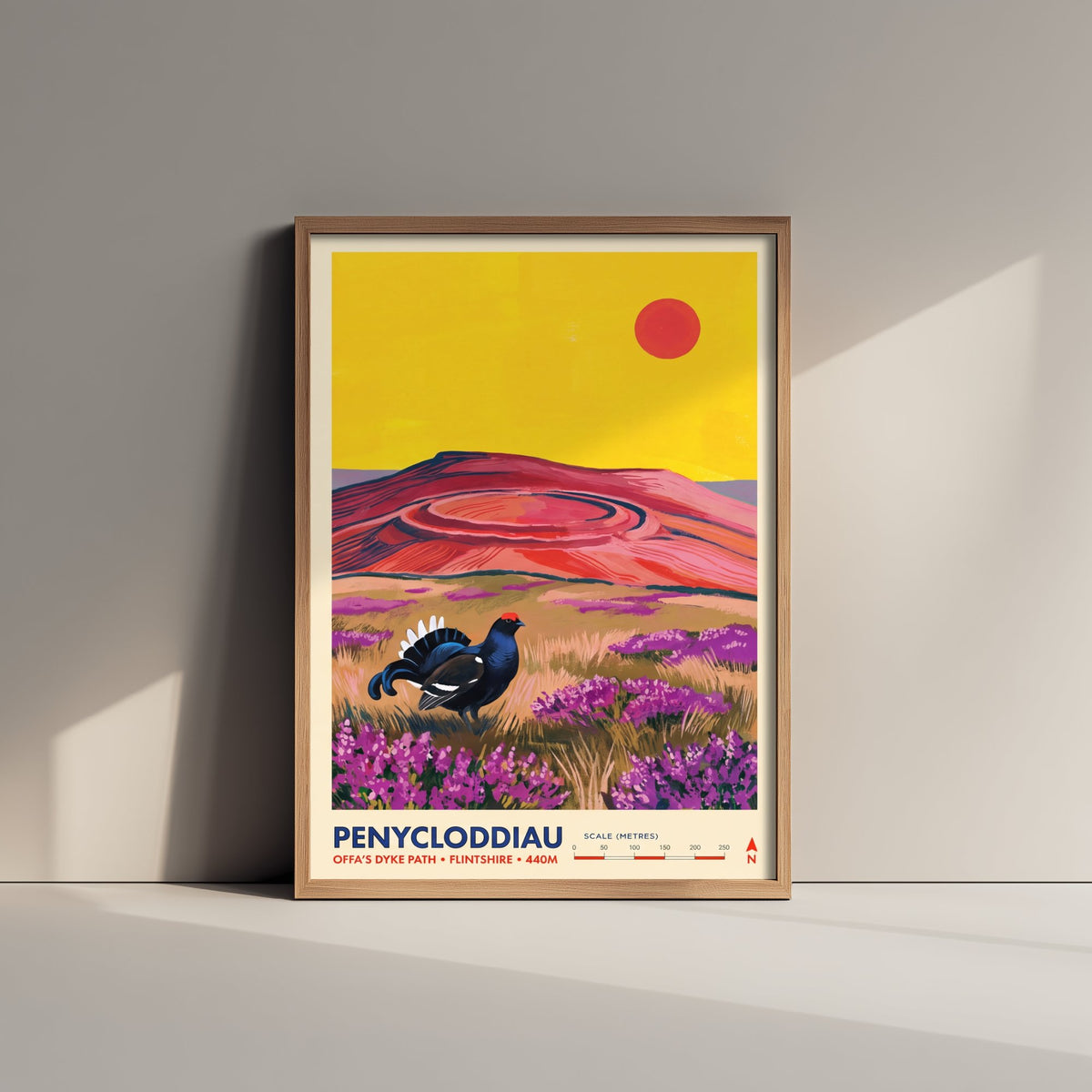 Penycloddiau Travel Poster - Black Grouse Heather Art Print - Offa's Dyke Path Clwydian Range Illustration - Flintshire Hillfort 3/3