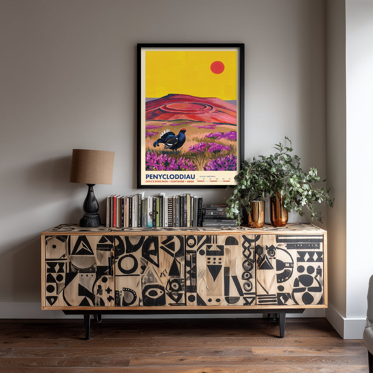 Penycloddiau Travel Poster - Black Grouse Heather Art Print - Offa's Dyke Path Clwydian Range Illustration - Flintshire Hillfort 3/3