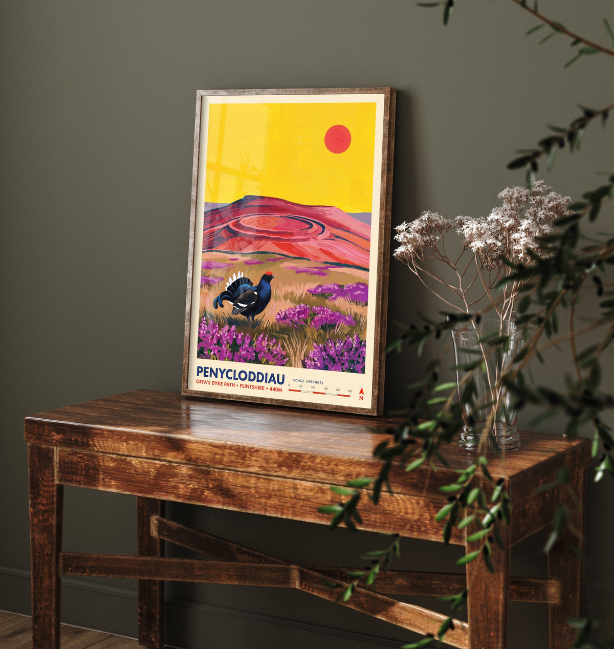 Penycloddiau Travel Poster - Black Grouse Heather Art Print - Offa's Dyke Path Clwydian Range Illustration - Flintshire Hillfort 3/3