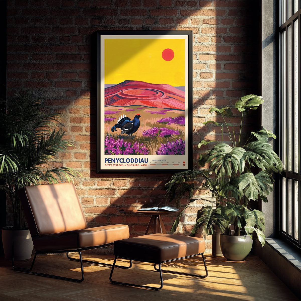 Penycloddiau Travel Poster - Black Grouse Heather Art Print - Offa's Dyke Path Clwydian Range Illustration - Flintshire Hillfort 3/3