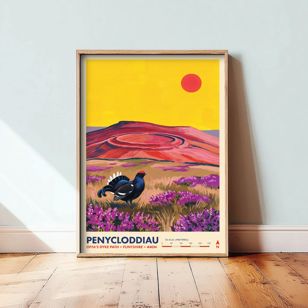 Penycloddiau Travel Poster - Black Grouse Heather Art Print - Offa's Dyke Path Clwydian Range Illustration - Flintshire Hillfort 3/3