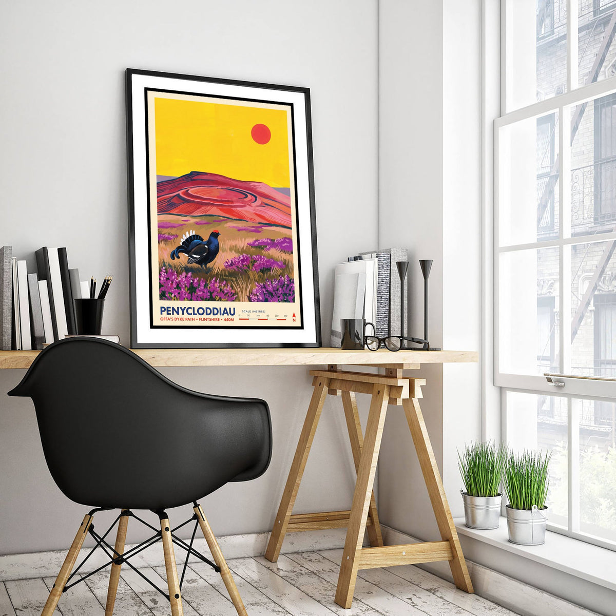 Penycloddiau Travel Poster - Black Grouse Heather Art Print - Offa's Dyke Path Clwydian Range Illustration - Flintshire Hillfort 3/3