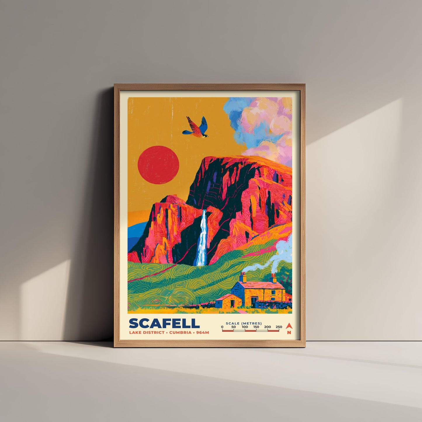Scafell Travel Poster - Lake District Art Print - Bold Mountain Illustration - Cumbria Crag Wall Art 2/3