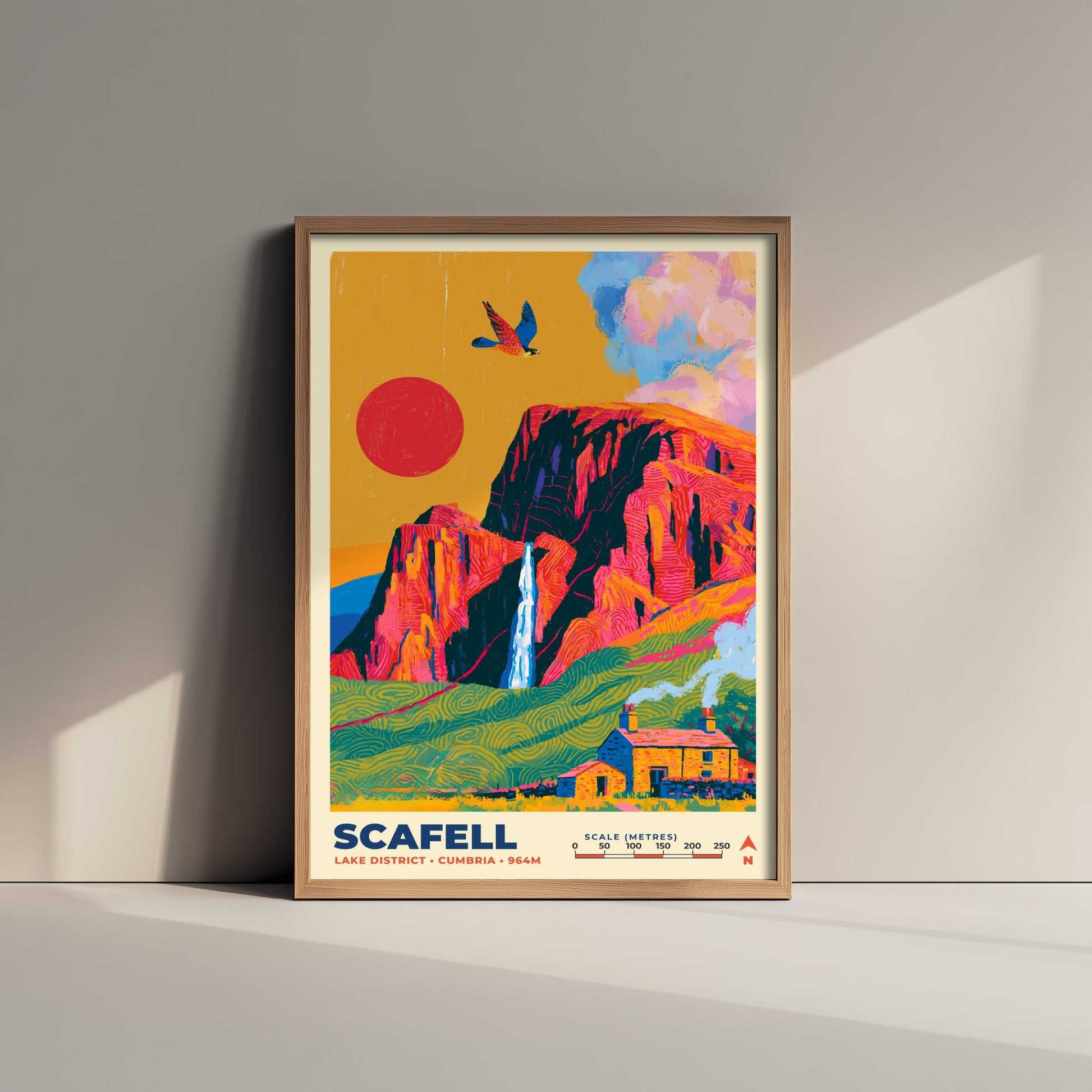 Scafell Travel Poster - Lake District Art Print - Bold Mountain Illustration - Cumbria Crag Wall Art 2/3
