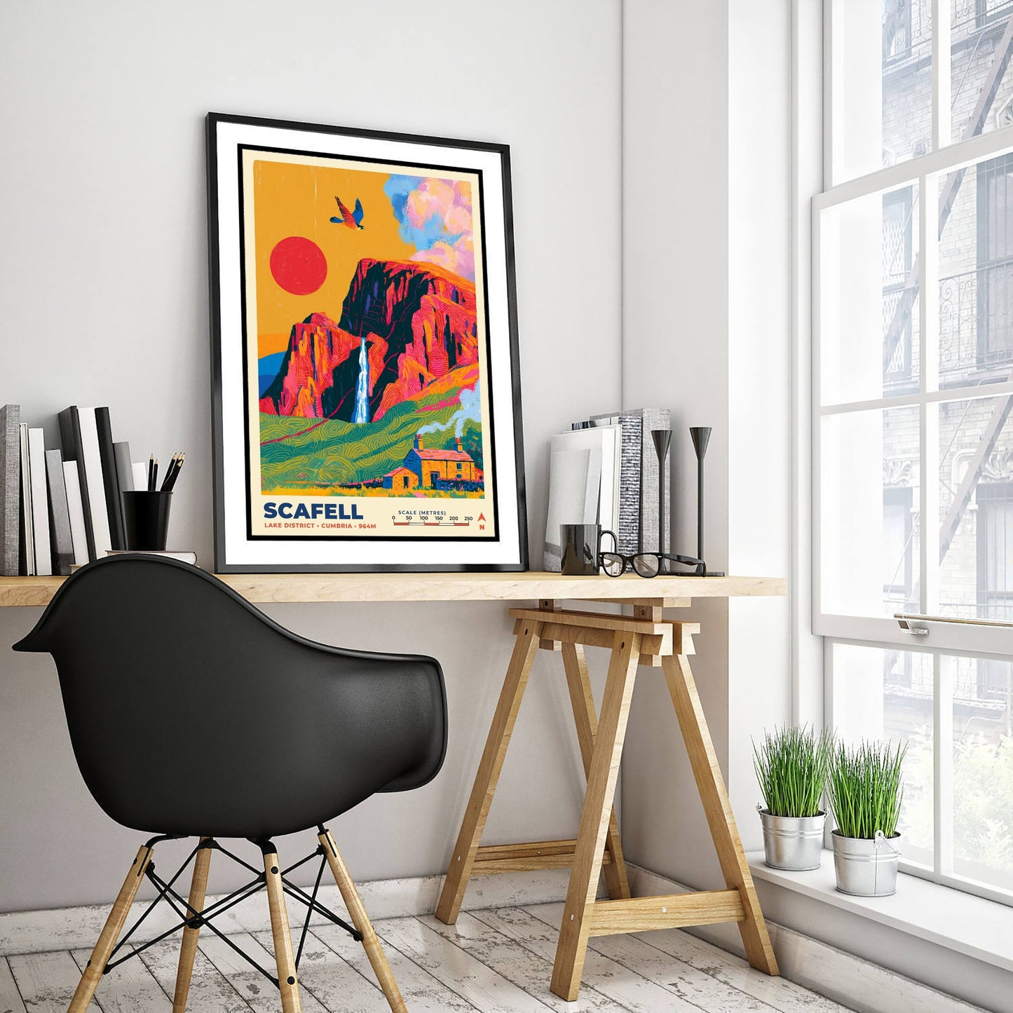 Scafell Travel Poster - Lake District Art Print - Bold Mountain Illustration - Cumbria Crag Wall Art 2/3