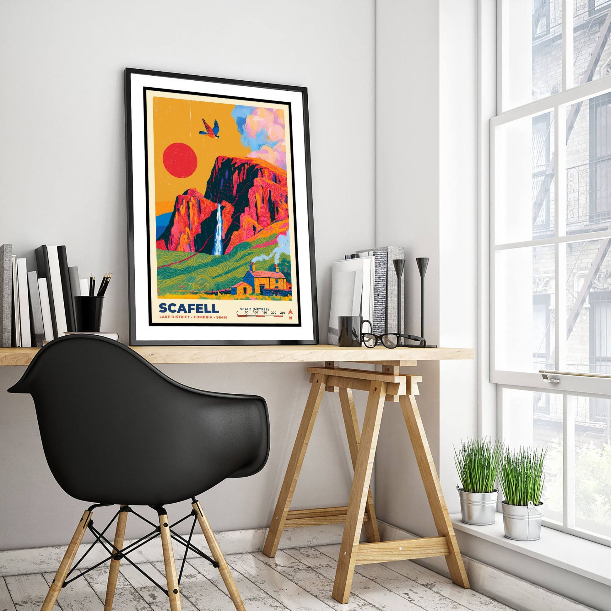 Scafell Travel Poster - Lake District Art Print - Bold Mountain Illustration - Cumbria Crag Wall Art 2/3
