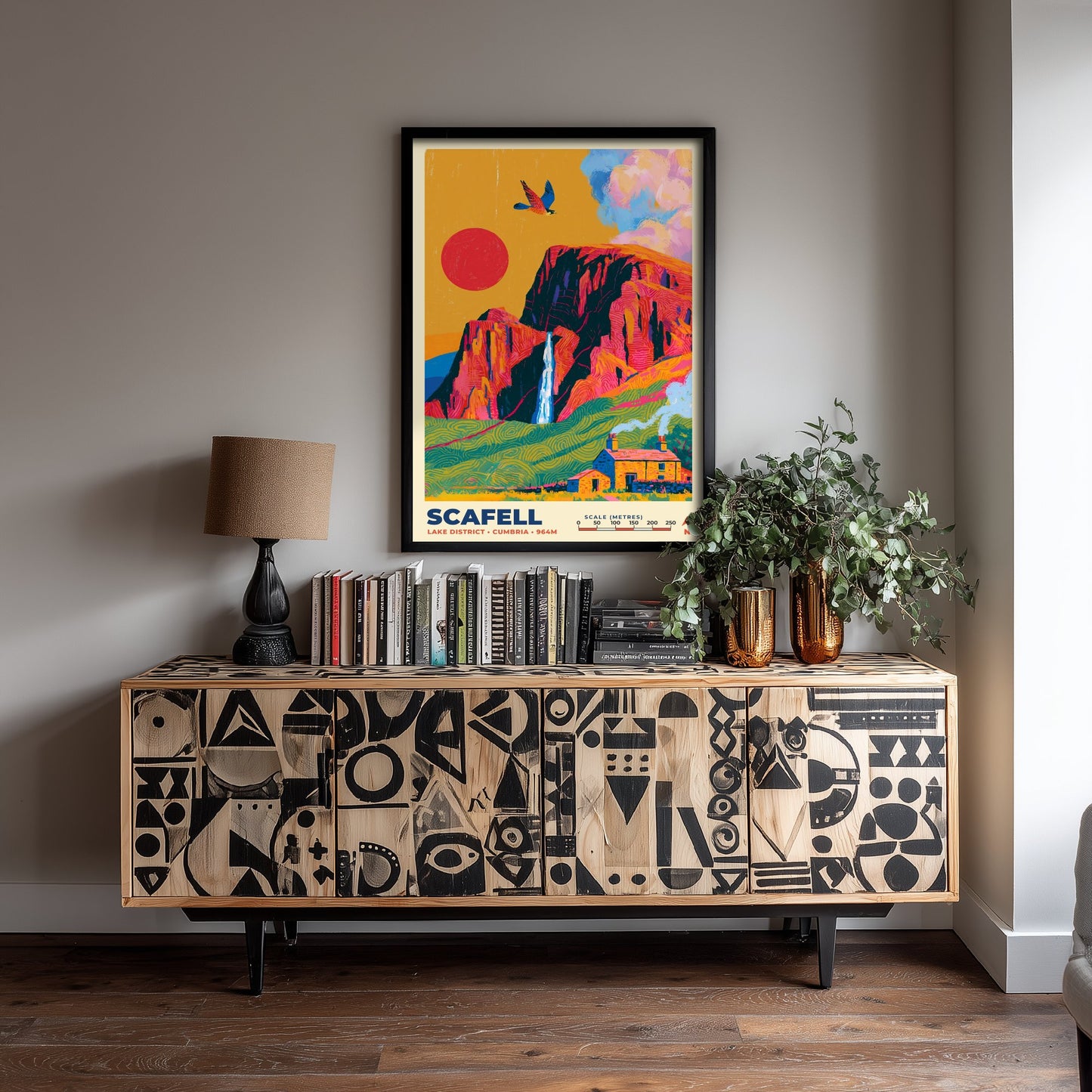 Scafell Travel Poster - Lake District Art Print - Bold Mountain Illustration - Cumbria Crag Wall Art 2/3