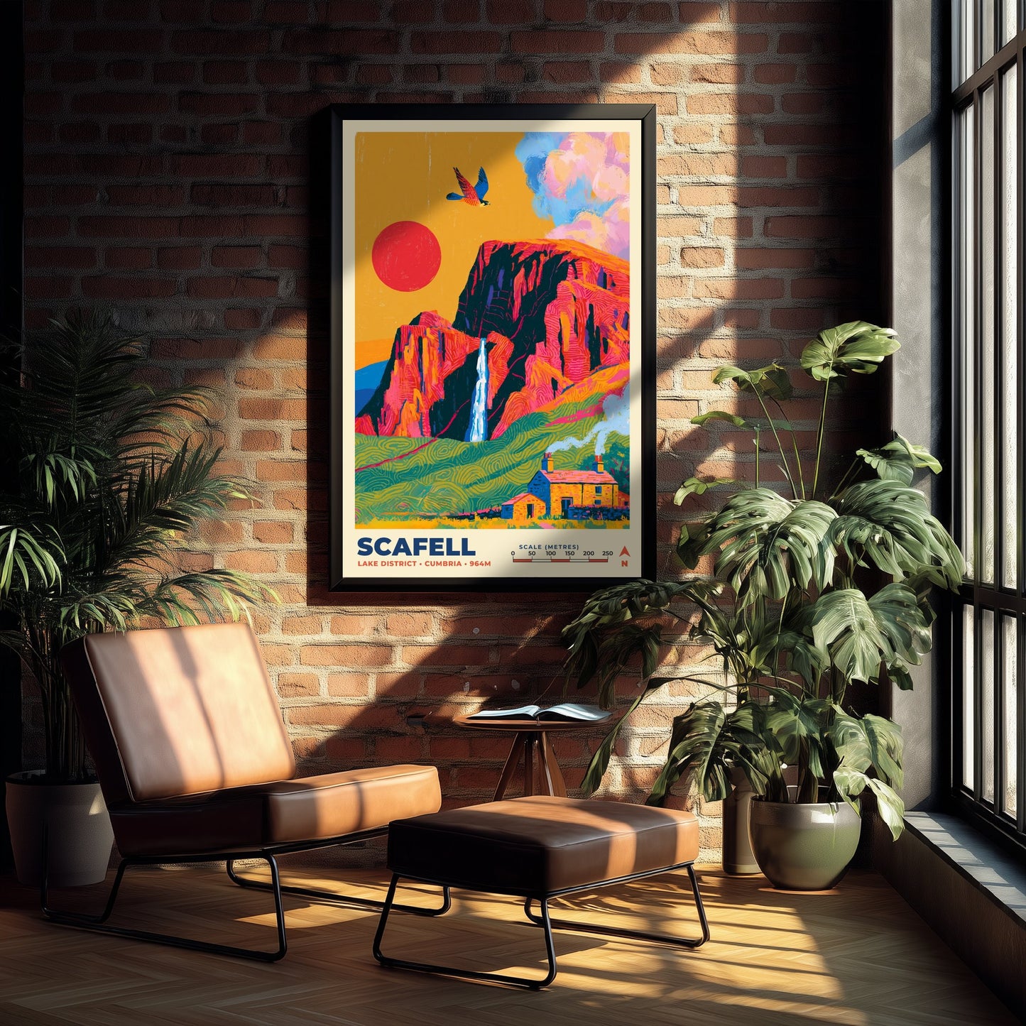 Scafell Travel Poster - Lake District Art Print - Bold Mountain Illustration - Cumbria Crag Wall Art 2/3