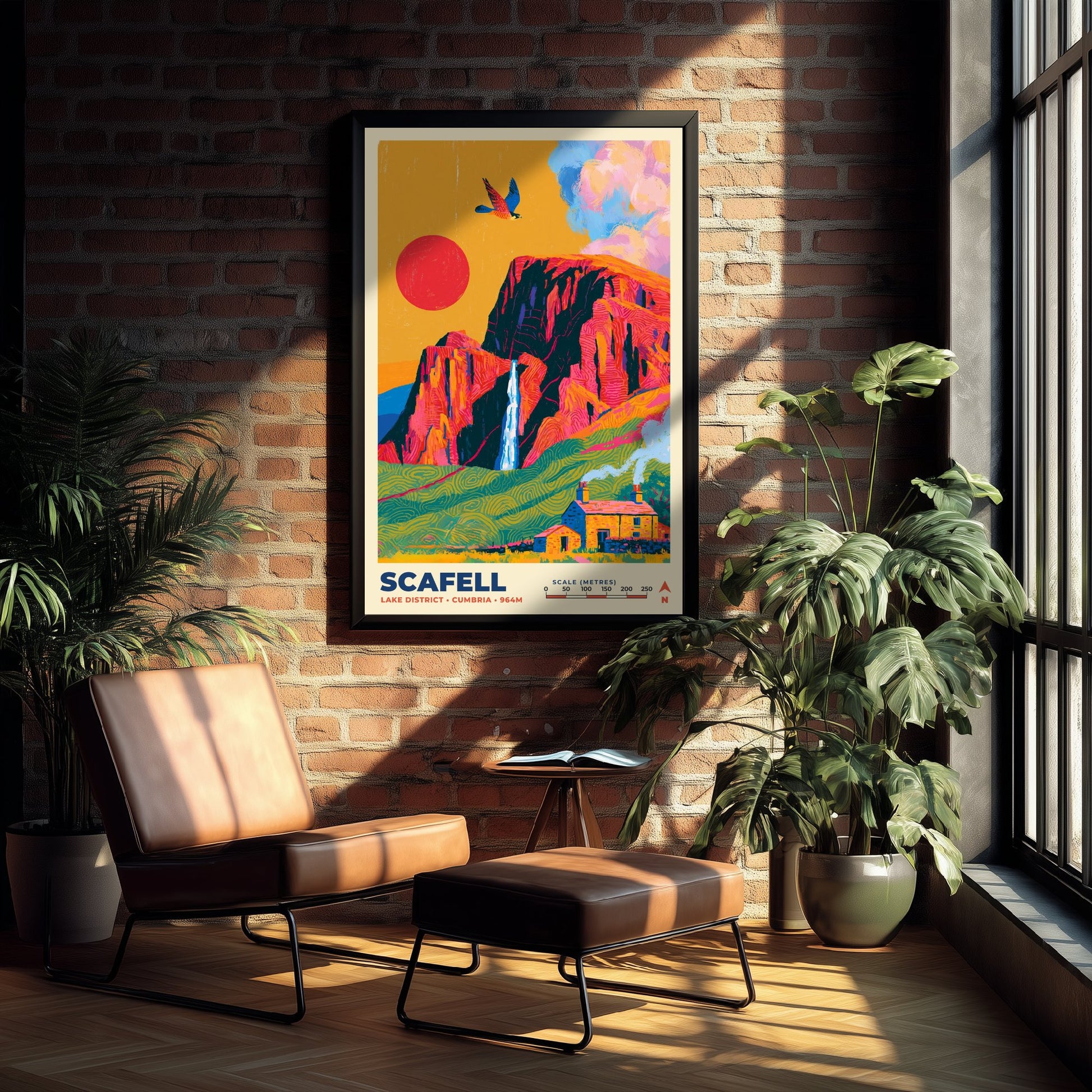 Scafell Travel Poster - Lake District Art Print - Bold Mountain Illustration - Cumbria Crag Wall Art 2/3
