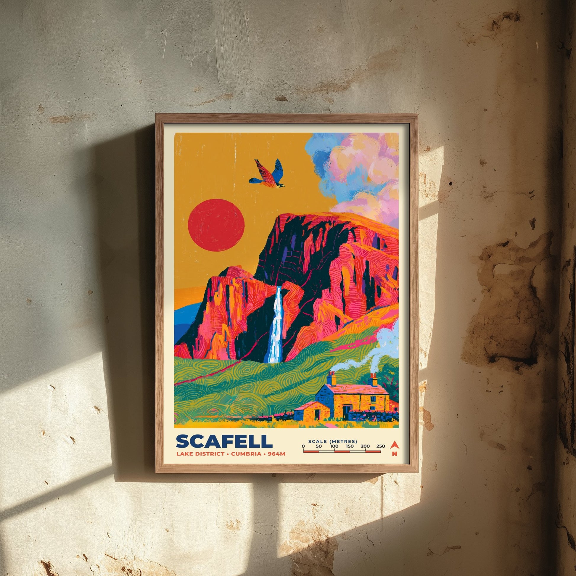 Scafell Travel Poster - Lake District Art Print - Bold Mountain Illustration - Cumbria Crag Wall Art 2/3