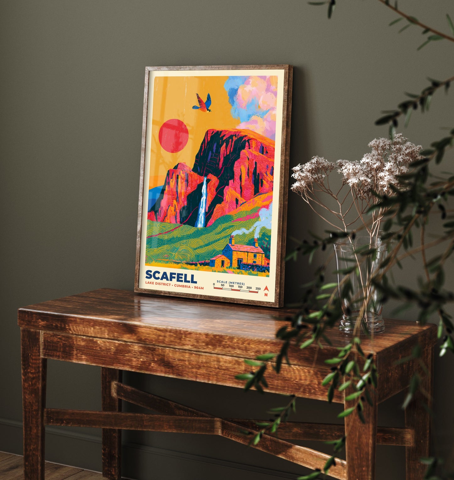 Scafell Travel Poster - Lake District Art Print - Bold Mountain Illustration - Cumbria Crag Wall Art 2/3