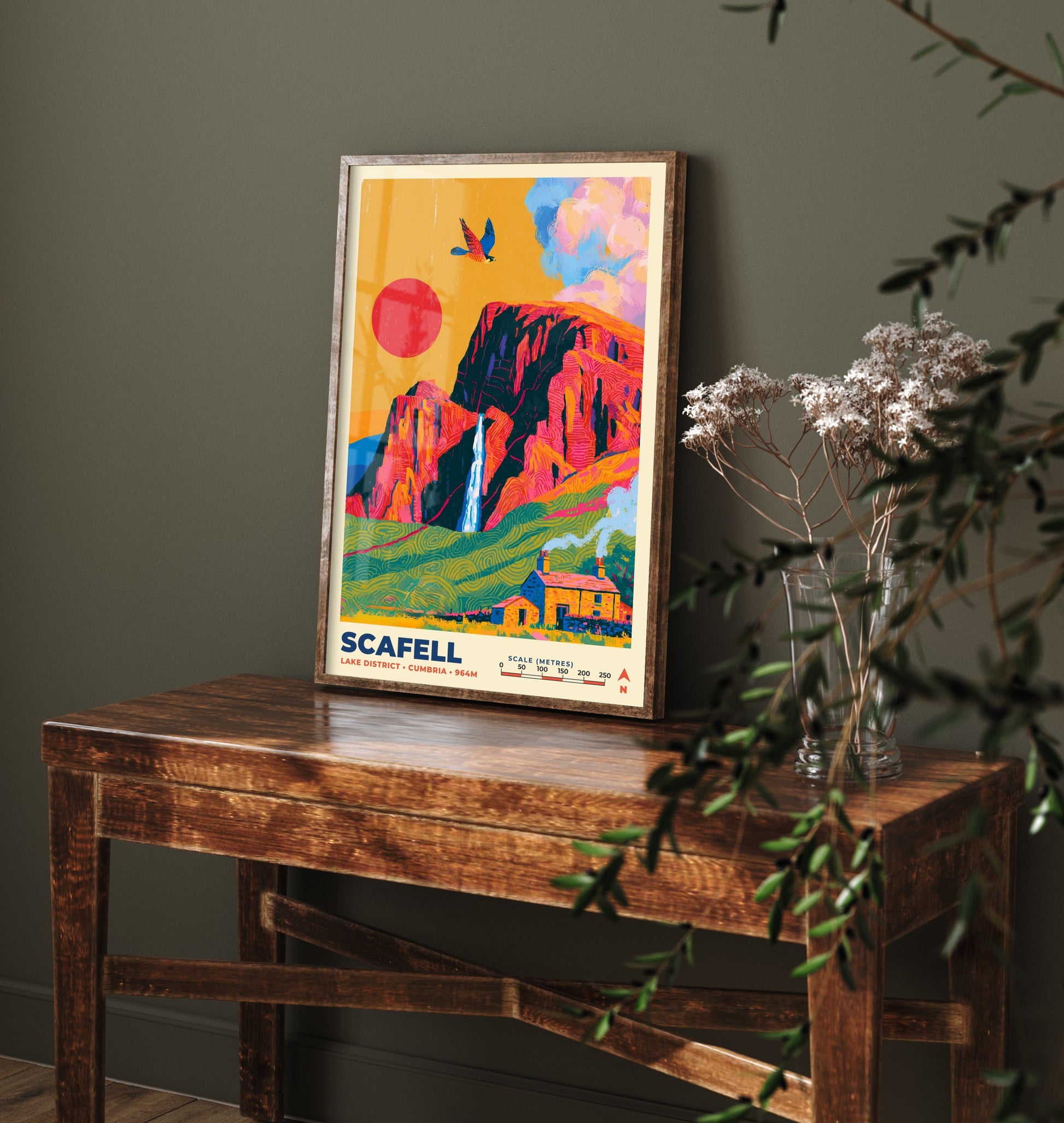 Scafell Travel Poster - Lake District Art Print - Bold Mountain Illustration - Cumbria Crag Wall Art 2/3