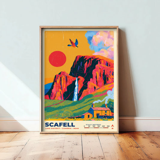 Scafell Travel Poster - Lake District Art Print - Bold Mountain Illustration - Cumbria Crag Wall Art 2/3
