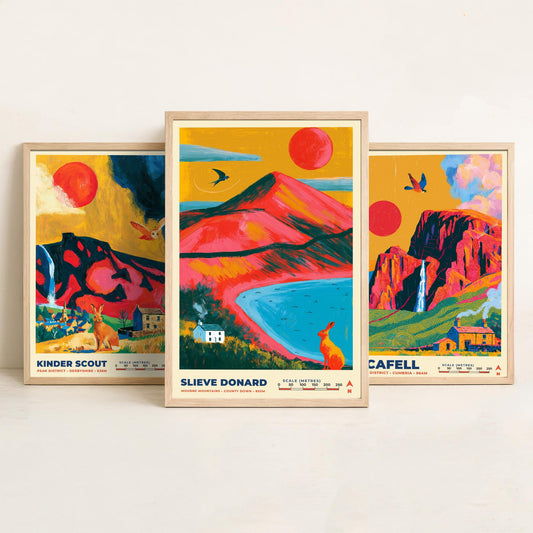 The Dark Moorlands Set of Three Art Prints, Kinder Scout Scafell and Slieve Donard Poster Illustration
