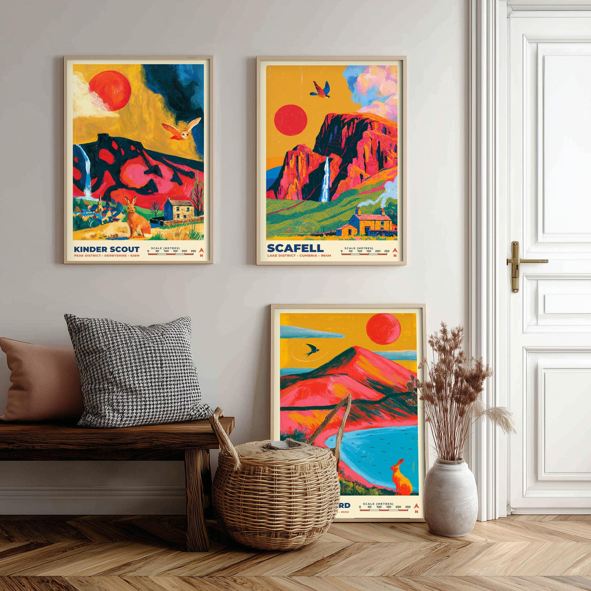 The Dark Moorlands Set of Three Art Prints, Kinder Scout Scafell and Slieve Donard Poster Illustration