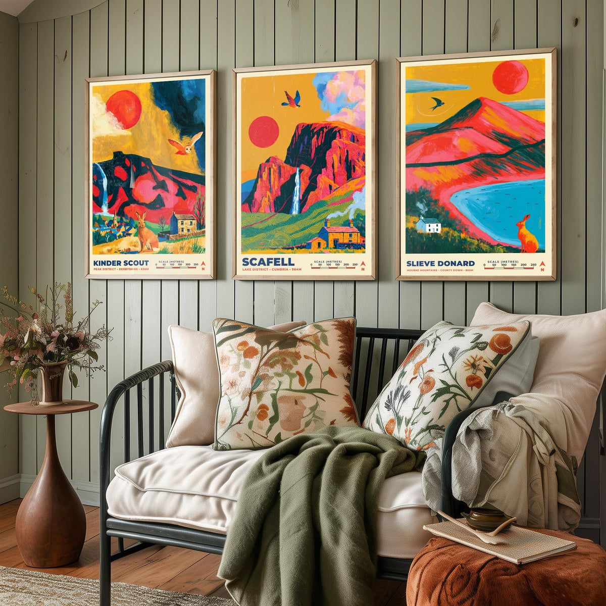 The Dark Moorlands Set of Three Art Prints, Kinder Scout Scafell and Slieve Donard Poster Illustration