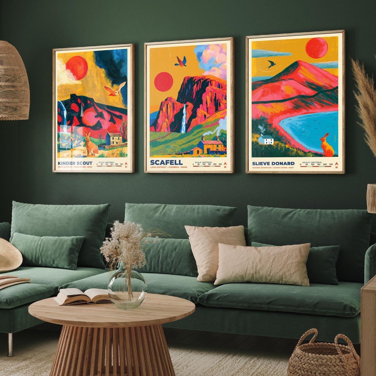 The Dark Moorlands Set of Three Art Prints, Kinder Scout Scafell and Slieve Donard Poster Illustration