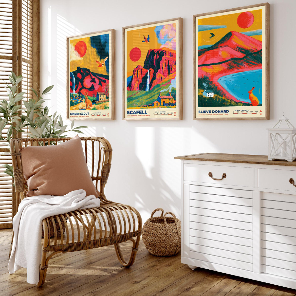 The Dark Moorlands Set of Three Art Prints, Kinder Scout Scafell and Slieve Donard Poster Illustration