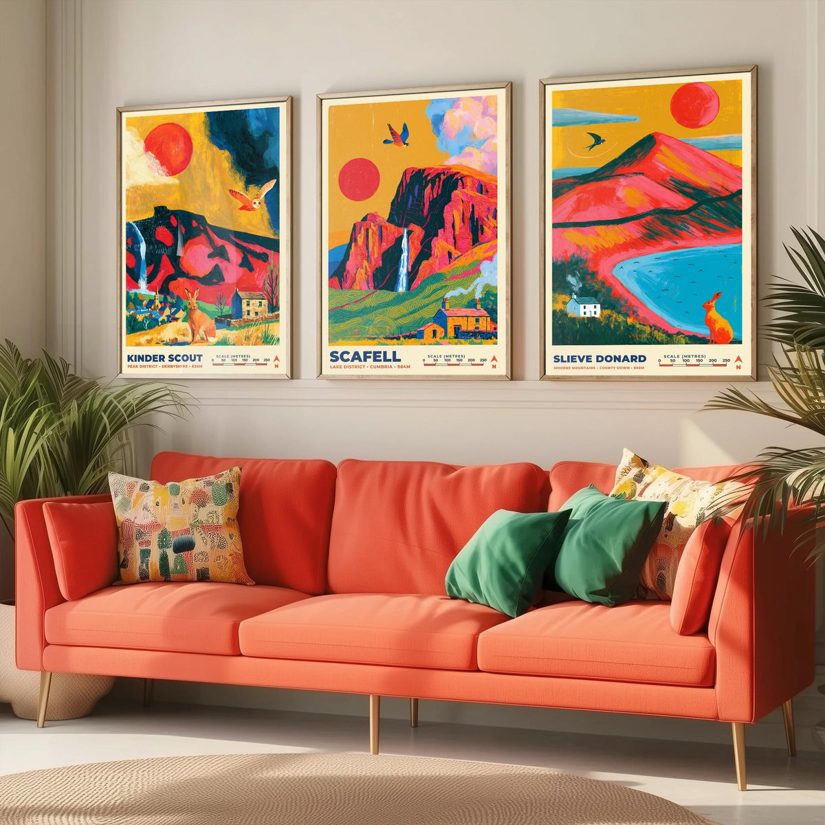 The Dark Moorlands Set of Three Art Prints, Kinder Scout Scafell and Slieve Donard Poster Illustration