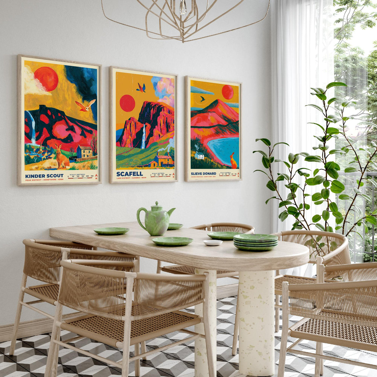 The Dark Moorlands Set of Three Art Prints, Kinder Scout Scafell and Slieve Donard Poster Illustration