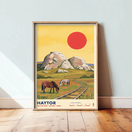 Haytor Travel Poster - Dartmoor Ponies Art Print - Granite Tramway Illustration - Haytor Vale Devon Moor 2/3
