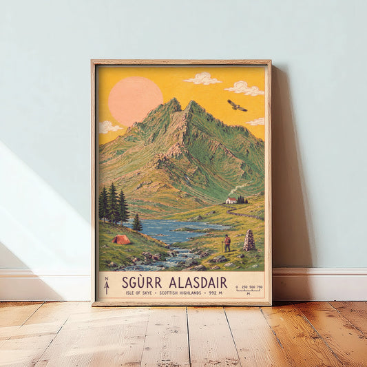 Sgurr Alasdair Isle of Skye Travel Poster - Cuillin Art Print - Vintage Mountain Illustration - Scotland Hike 1/3