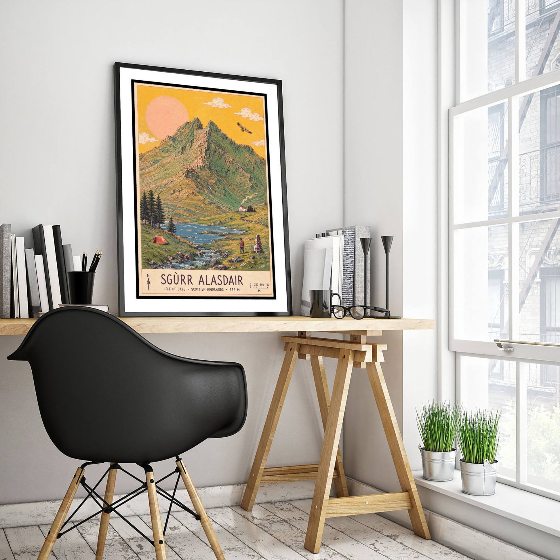 Sgurr Alasdair Isle of Skye Travel Poster - Cuillin Art Print - Vintage Mountain Illustration - Scotland Hike 1/3