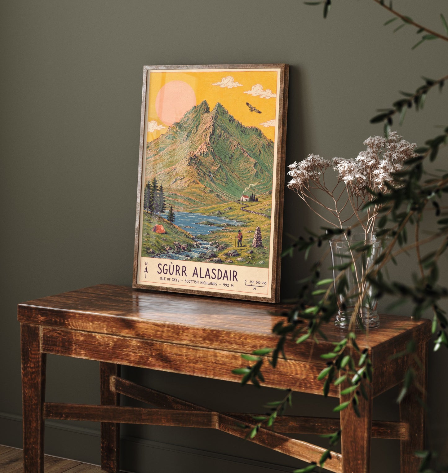 Sgurr Alasdair Isle of Skye Travel Poster - Cuillin Art Print - Vintage Mountain Illustration - Scotland Hike 1/3