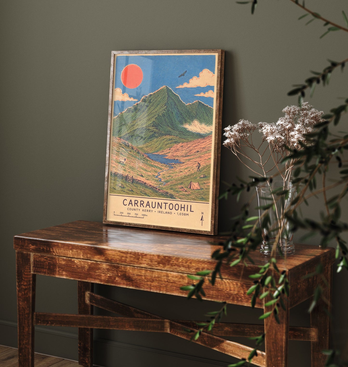 Carrauntoohil Kerry Travel Poster - Ireland Mountain Art Print - Vintage Illustration - Irish Highest Peak 2/3