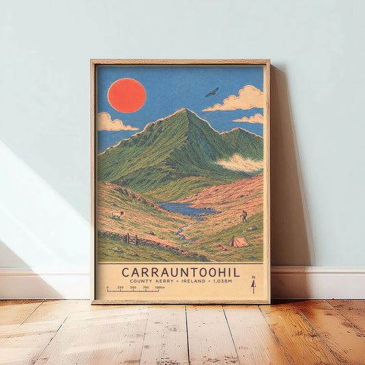 Carrauntoohil Kerry Travel Poster - Ireland Mountain Art Print - Vintage Illustration - Irish Highest Peak 2/3