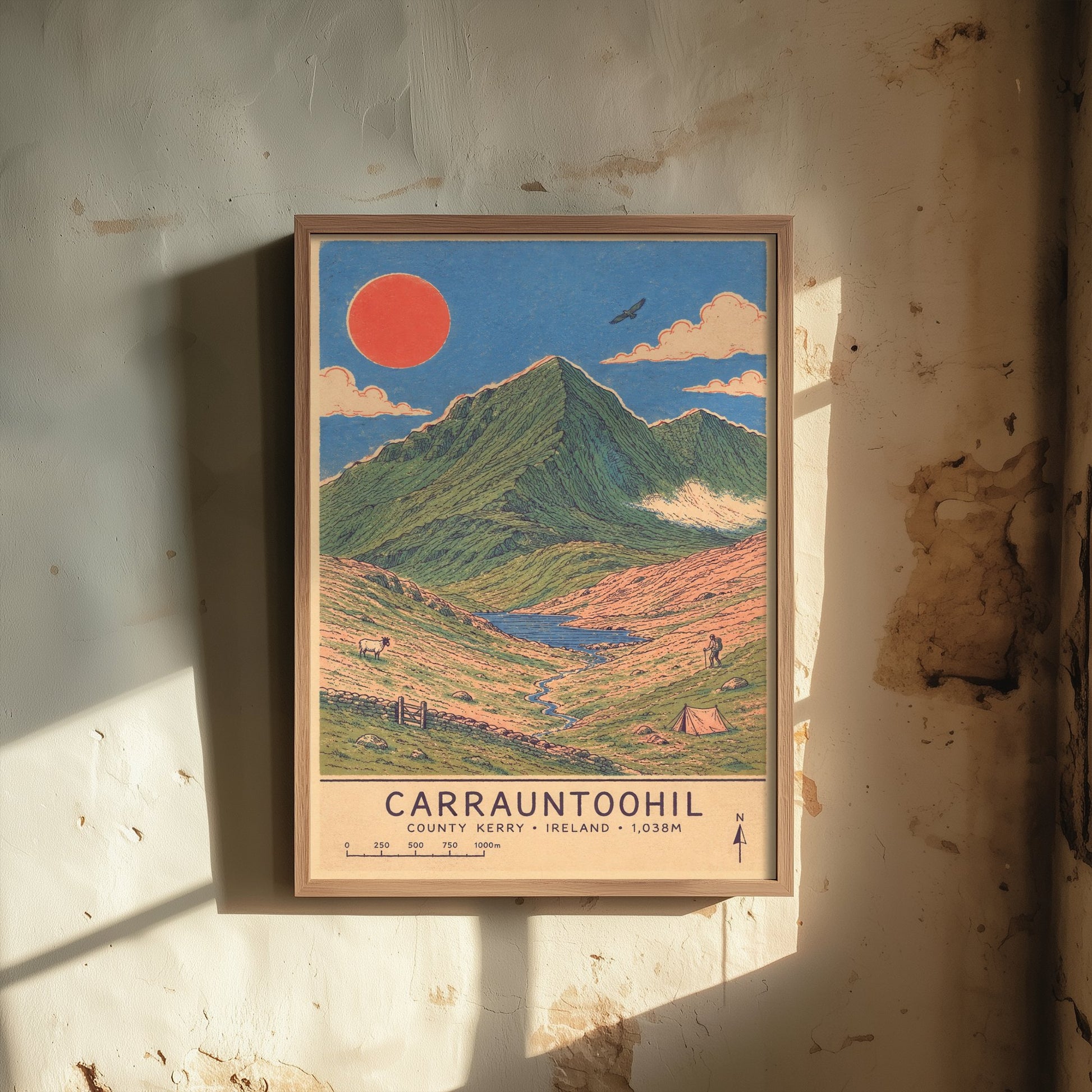 Carrauntoohil Kerry Travel Poster - Ireland Mountain Art Print - Vintage Illustration - Irish Highest Peak 2/3