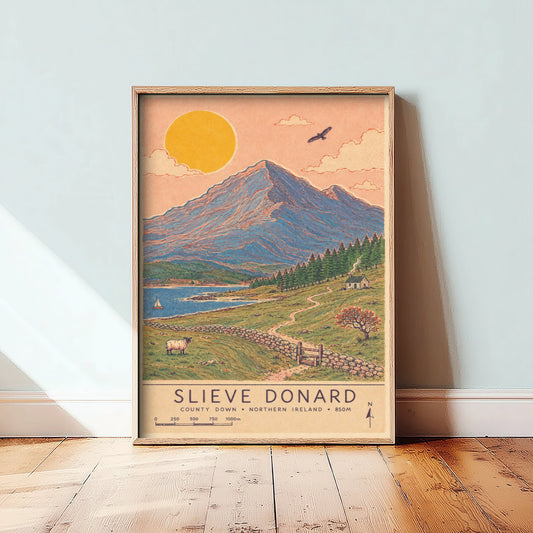 Slieve Donard Mourne Travel Poster - Northern Ireland Art Print - Vintage Mountain Illustration - Down Coast 3/3