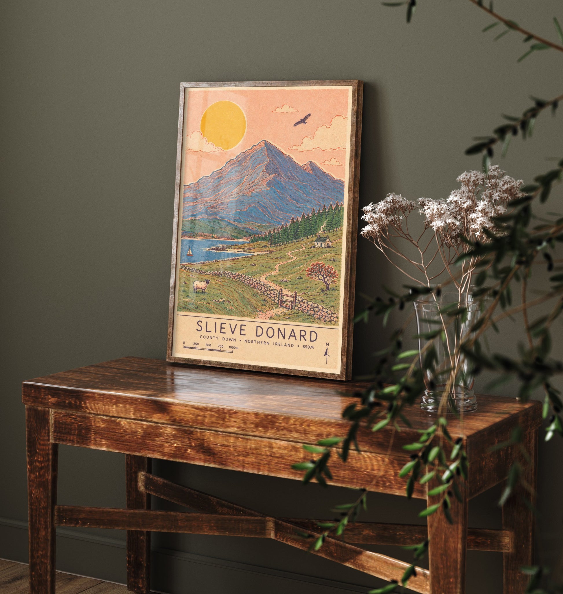 Slieve Donard Mourne Travel Poster - Northern Ireland Art Print - Vintage Mountain Illustration - Down Coast 3/3