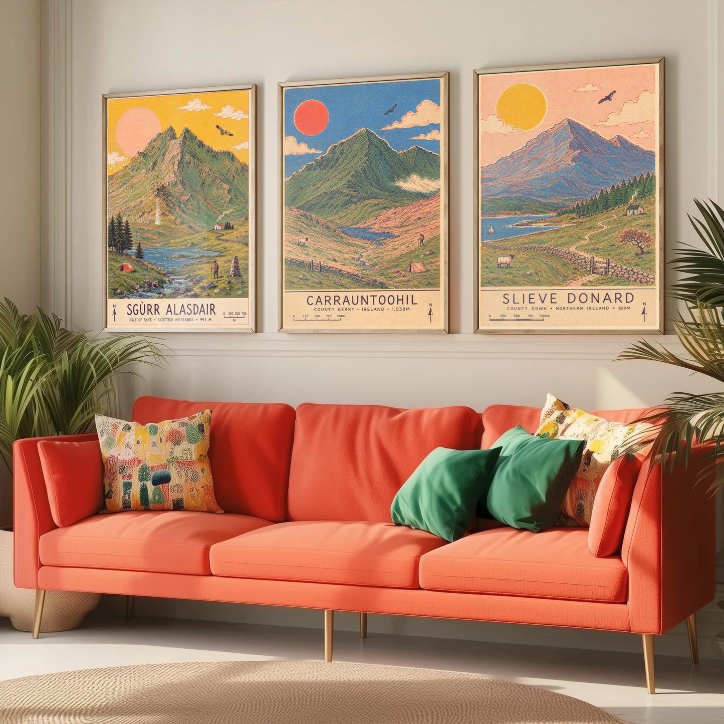 Extended Three Peaks Set of Three Travel Posters - Sgurr Alasdair, Carrauntoohil, Slieve Donard - Art Print Illustration Gift