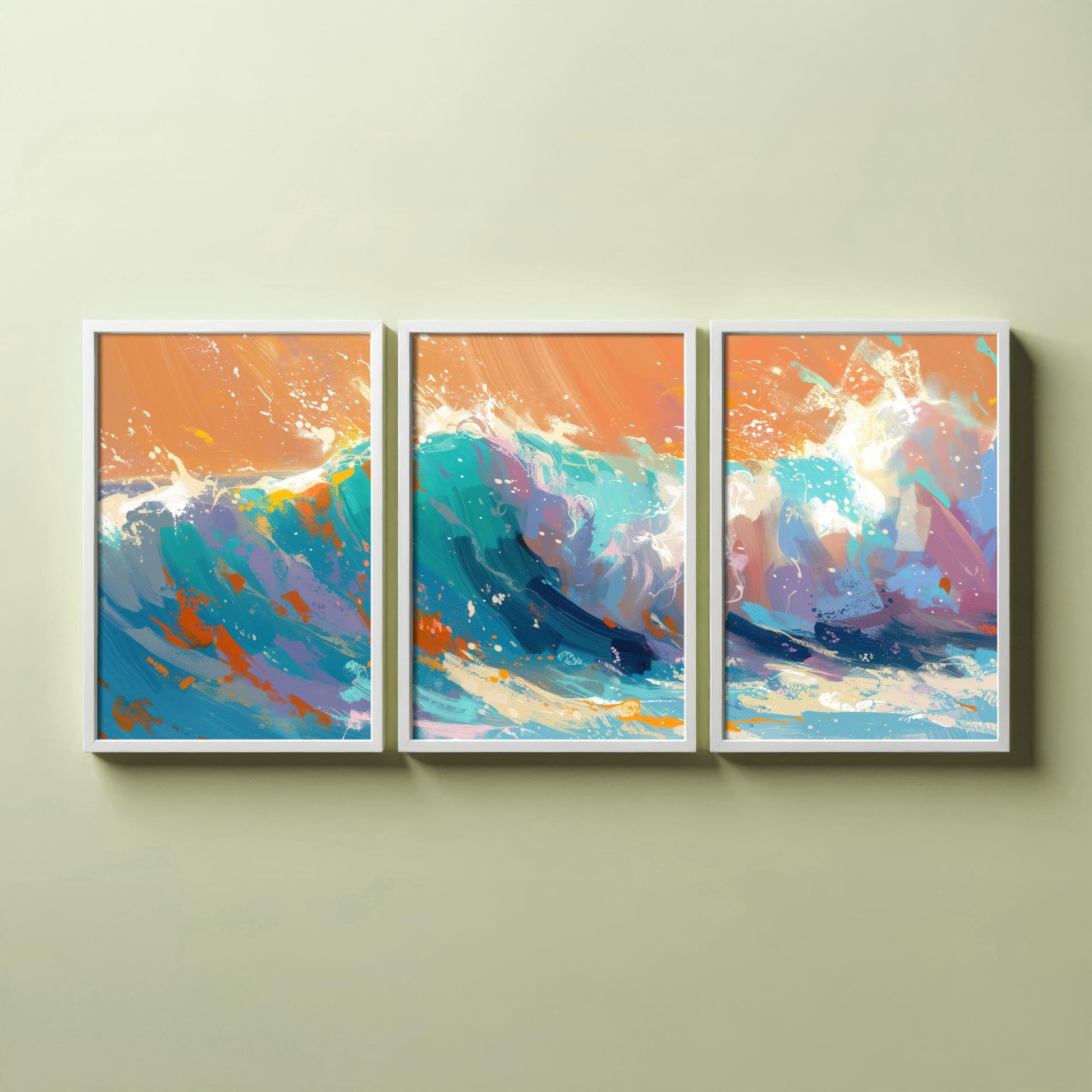 Set of Three Great Wave Art Prints - Japanese Ocean Triptych - 3 Nautical Posters Hokusai Style Illustration Wall Décor