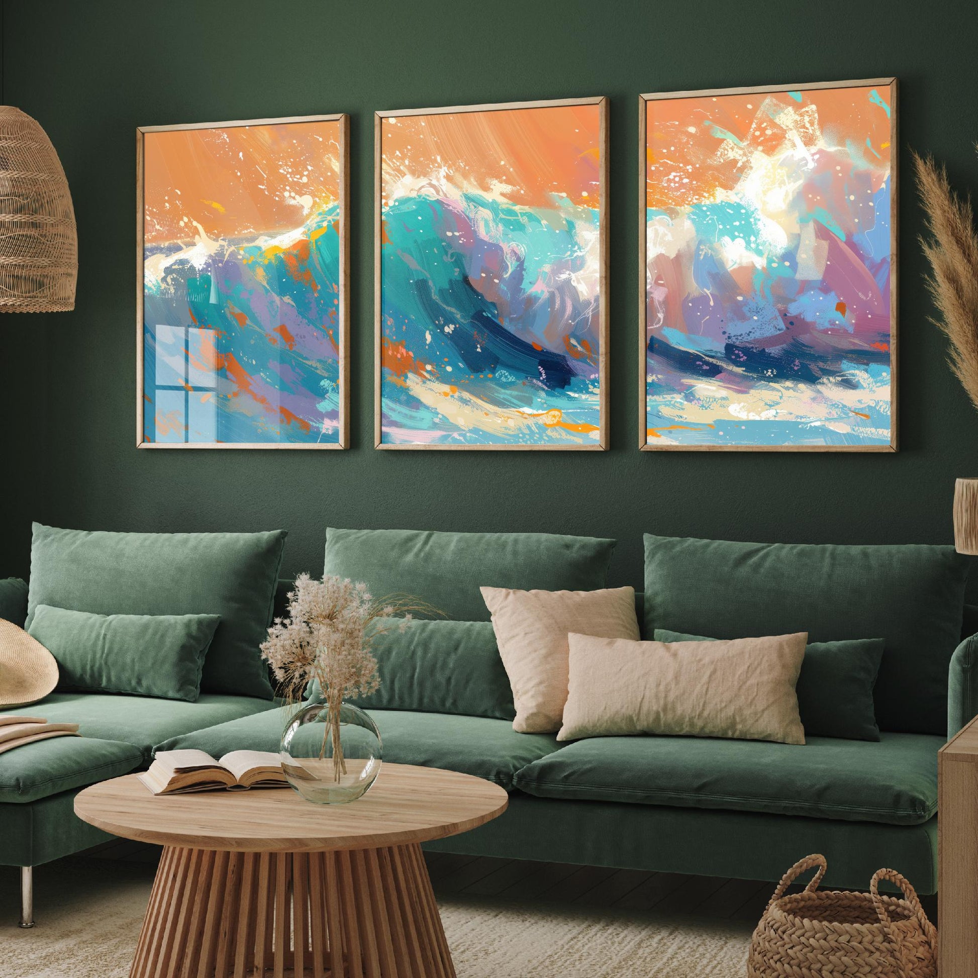 Set of Three Great Wave Art Prints - Japanese Ocean Triptych - 3 Nautical Posters Hokusai Style Illustration Wall Décor