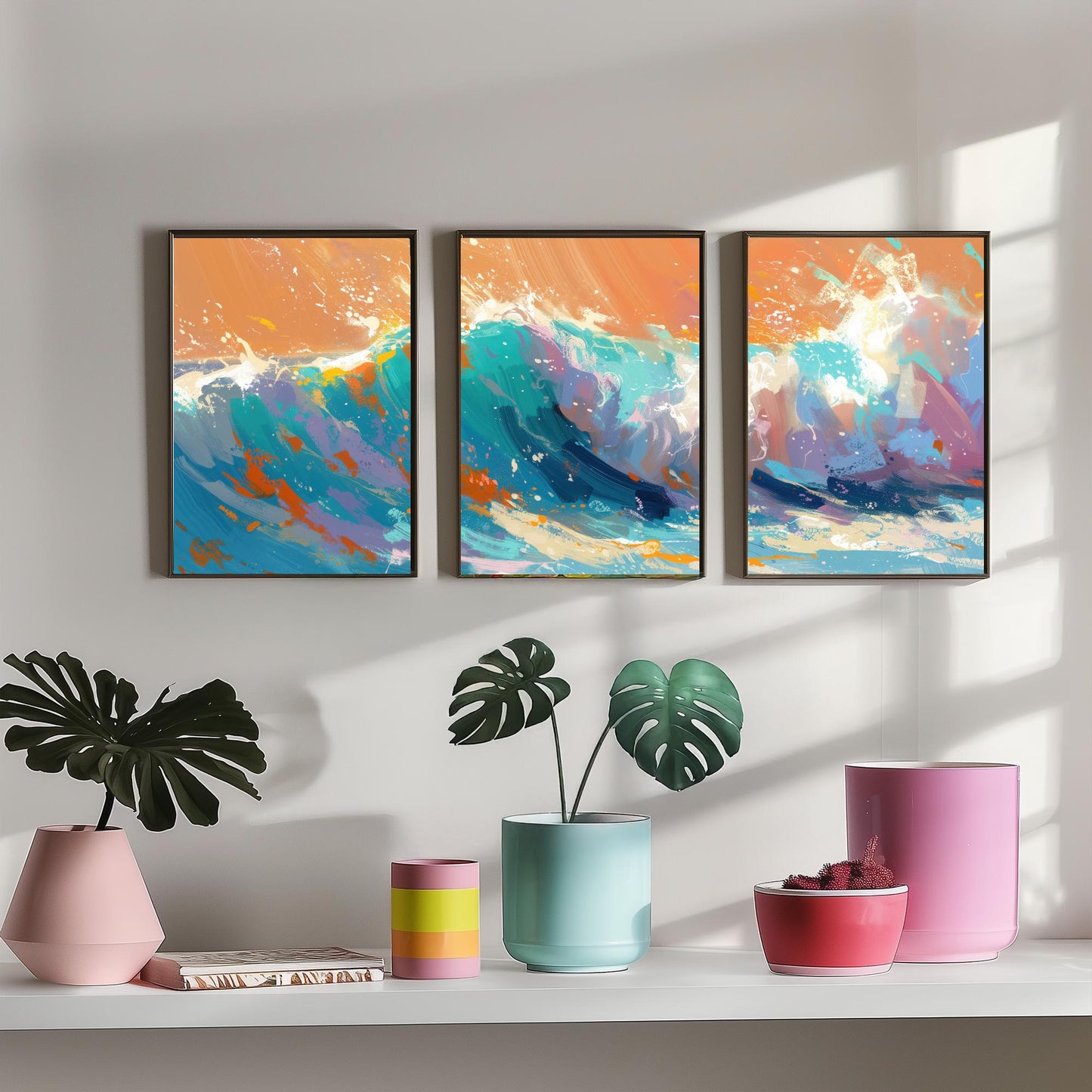 Set of Three Great Wave Art Prints - Japanese Ocean Triptych - 3 Nautical Posters Hokusai Style Illustration Wall Décor