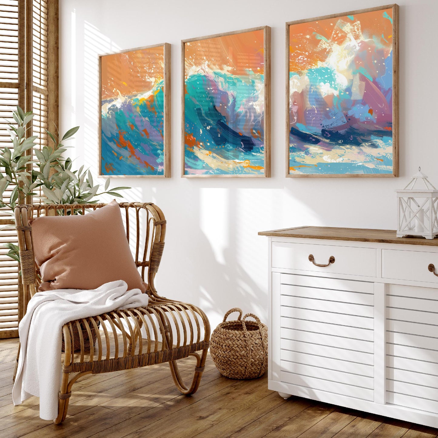 Set of Three Great Wave Art Prints - Japanese Ocean Triptych - 3 Nautical Posters Hokusai Style Illustration Wall Décor