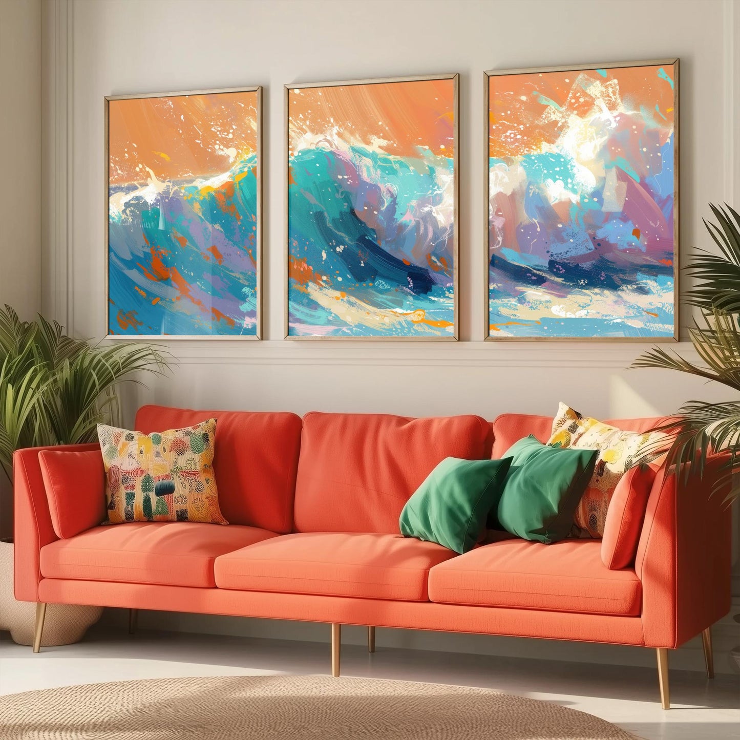 Set of Three Great Wave Art Prints - Japanese Ocean Triptych - 3 Nautical Posters Hokusai Style Illustration Wall Décor