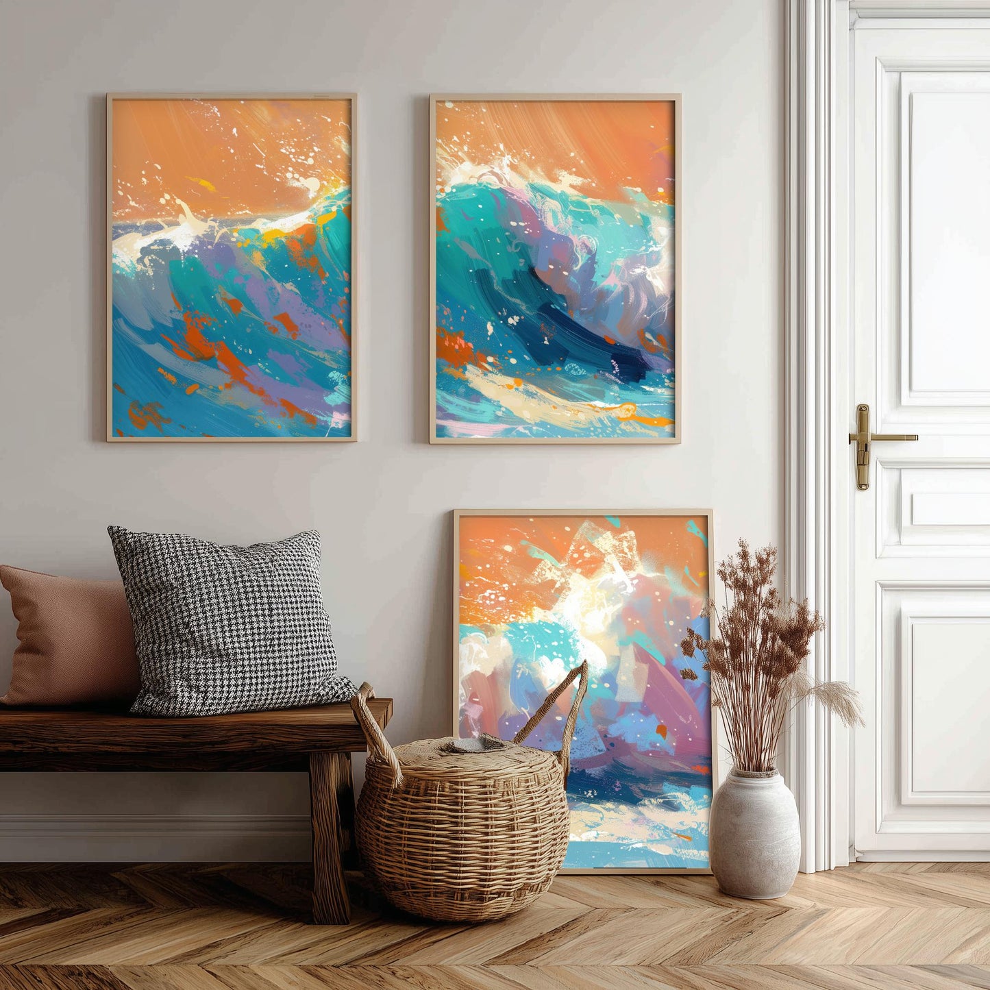 Set of Three Great Wave Art Prints - Japanese Ocean Triptych - 3 Nautical Posters Hokusai Style Illustration Wall Décor