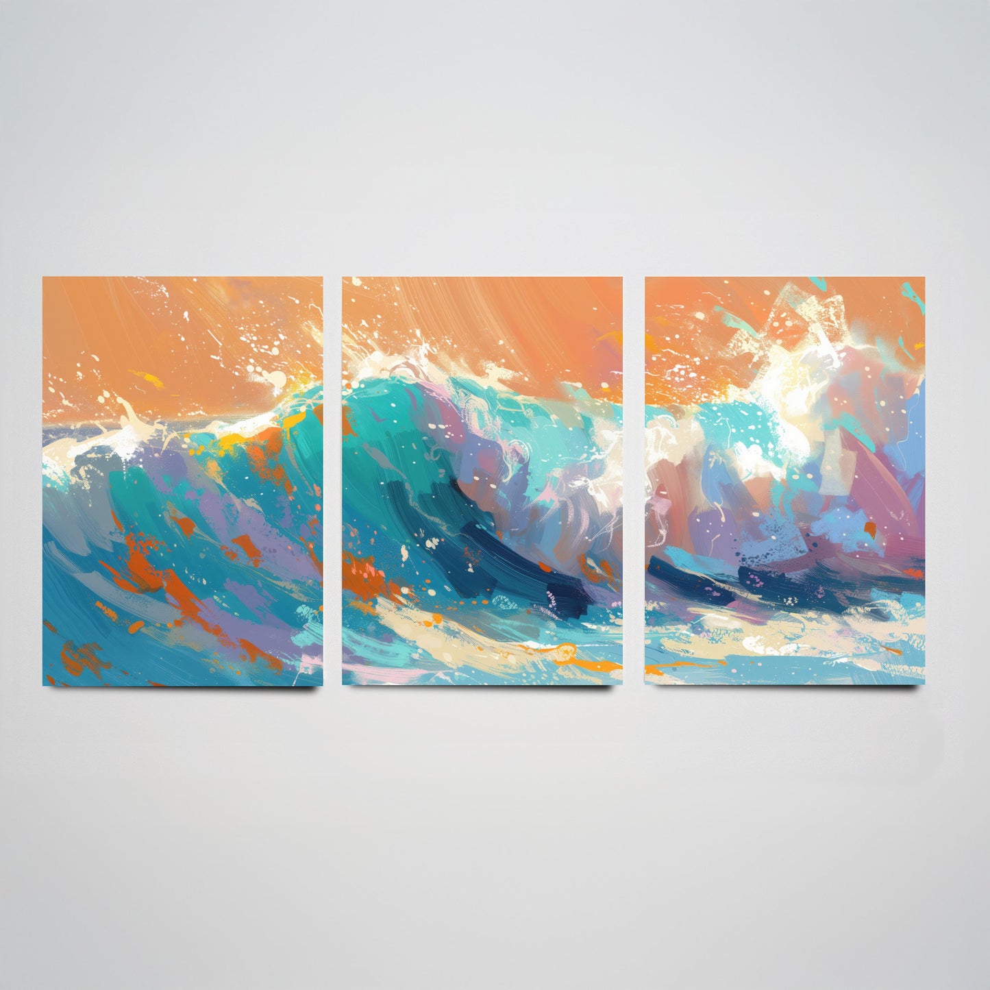 Set of Three Great Wave Art Prints - Japanese Ocean Triptych - 3 Nautical Posters Hokusai Style Illustration Wall Décor
