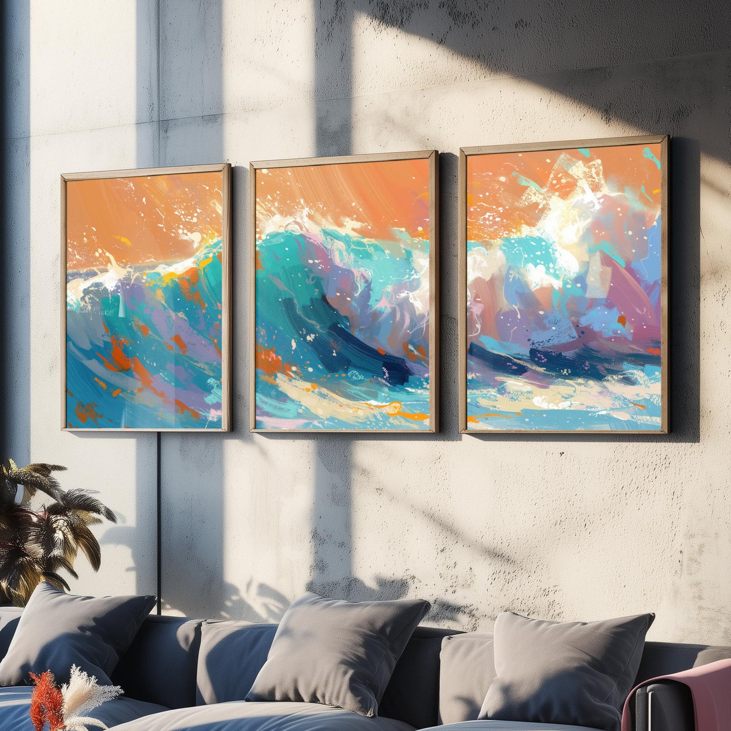 Set of Three Great Wave Art Prints - Japanese Ocean Triptych - 3 Nautical Posters Hokusai Style Illustration Wall Décor