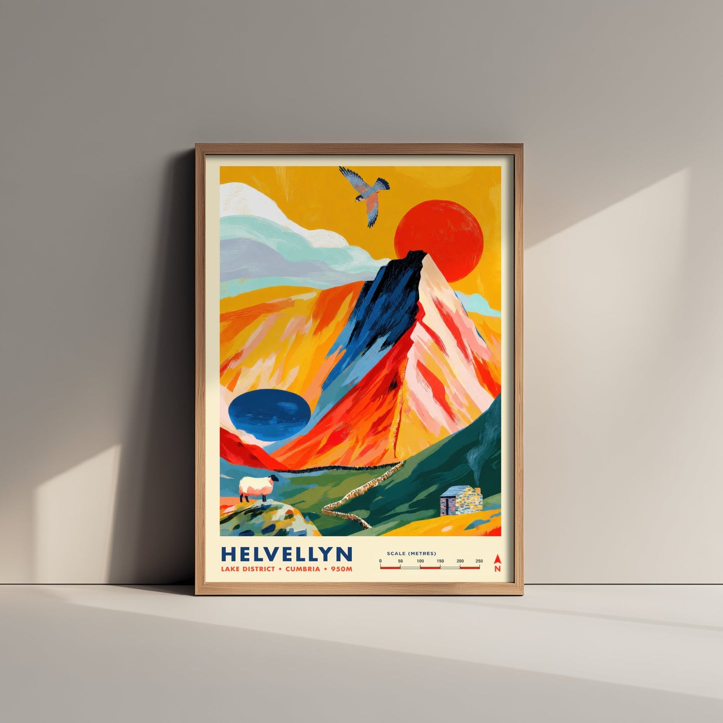 Helvellyn Lake District Travel Poster - Cumbria Art Print - Vibrant Mountain Illustration - Striding Edge Hike 1/3