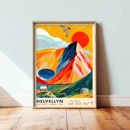 Helvellyn Lake District Travel Poster - Cumbria Art Print - Vibrant Mountain Illustration - Striding Edge Hike 1/3