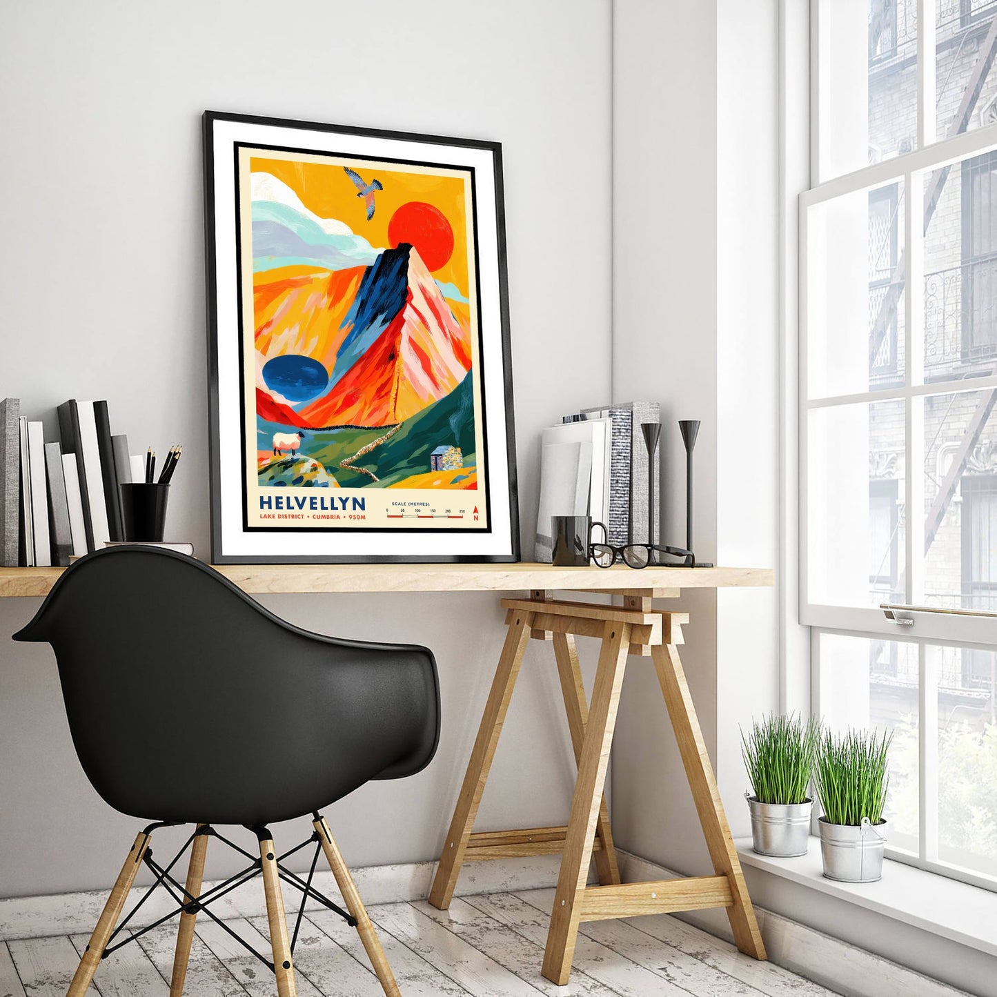 Helvellyn Lake District Travel Poster - Cumbria Art Print - Vibrant Mountain Illustration - Striding Edge Hike 1/3