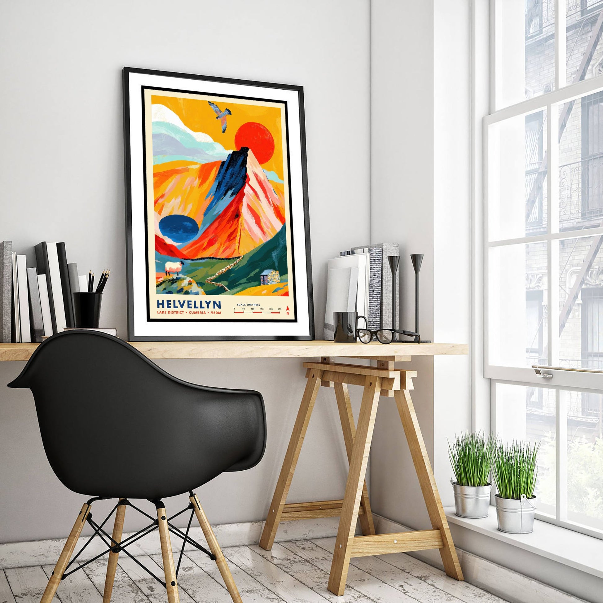 Helvellyn Lake District Travel Poster - Cumbria Art Print - Vibrant Mountain Illustration - Striding Edge Hike 1/3