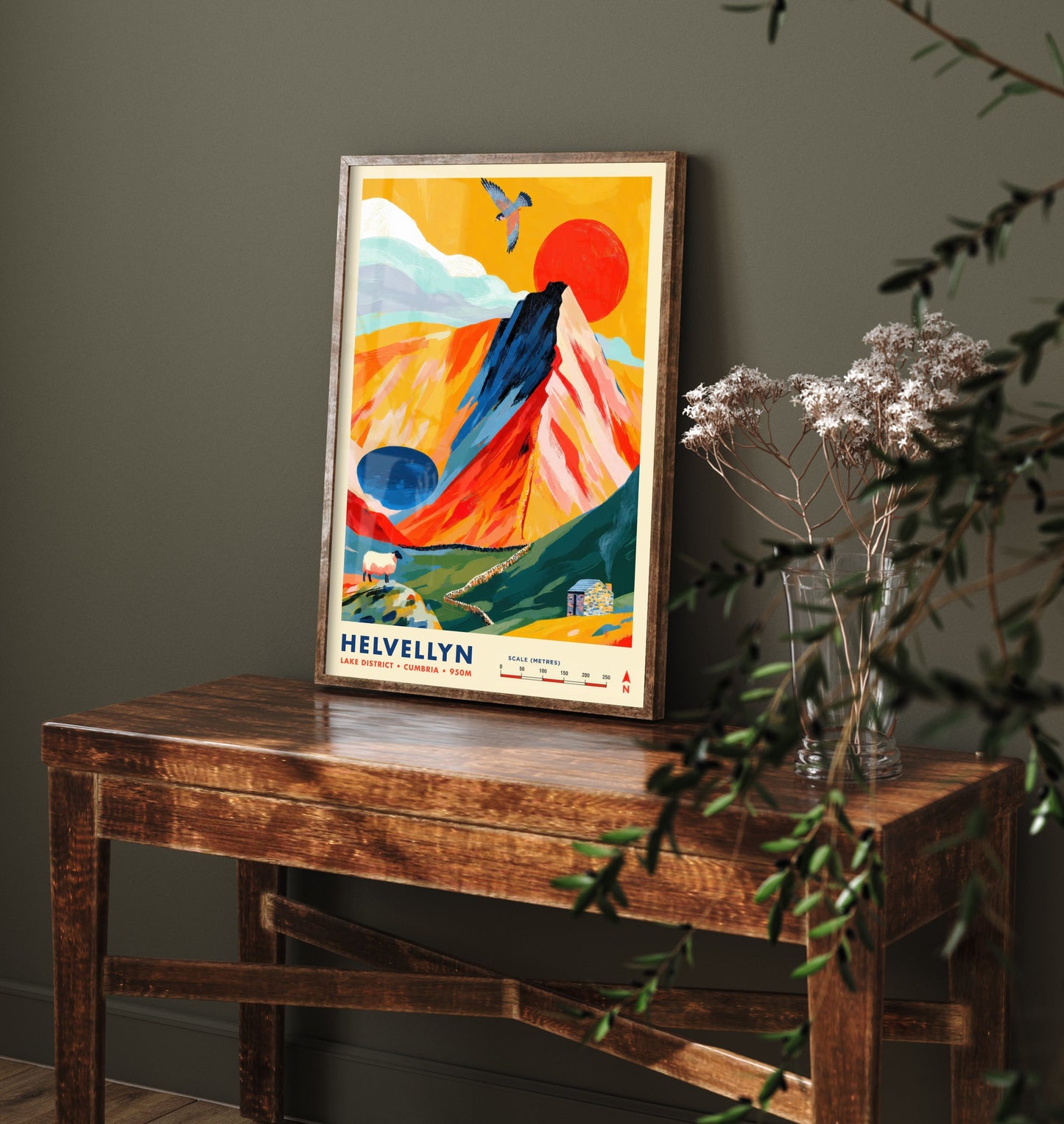 Helvellyn Lake District Travel Poster - Cumbria Art Print - Vibrant Mountain Illustration - Striding Edge Hike 1/3