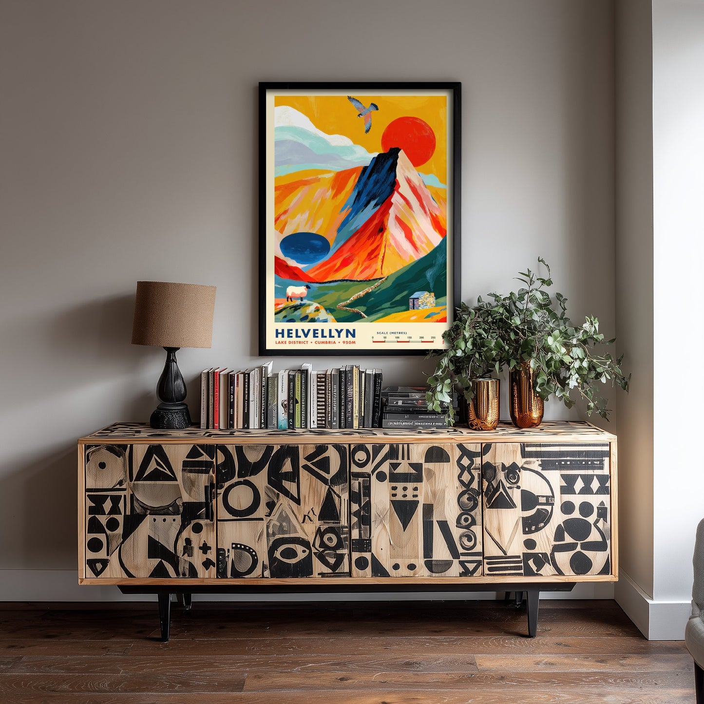 Helvellyn Lake District Travel Poster - Cumbria Art Print - Vibrant Mountain Illustration - Striding Edge Hike 1/3